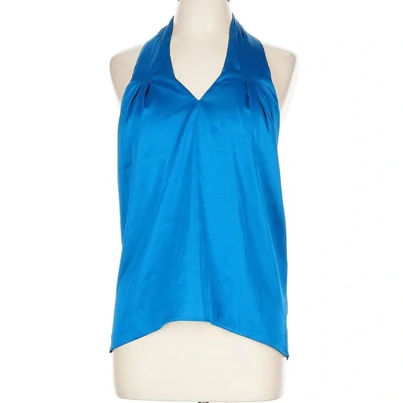 Superdown Amerie Pleated Halter Teal Blue Satin Top Women’s Large - Picture 2 of 7